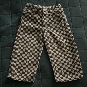 Zara Toddler Checkerboard Floral Wide Leg Jeans